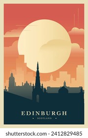 Edinburgh city brutalism poster with abstract skyline, cityscape retro vector illustration. Scotland UK modern travel guide cover, brochure, flyer, leaflet, business presentation template image