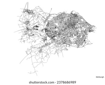 Edinburgh city map with roads and streets, United Kingdom. Vector outline illustration.