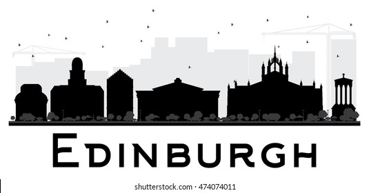 Edinburgh City skyline black and white silhouette. Vector illustration. Simple flat concept for tourism presentation, banner, placard or web site. Business travel concept. Cityscape with landmarks