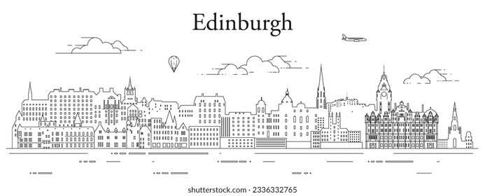 Edinburgh cityscape line art vector illustration