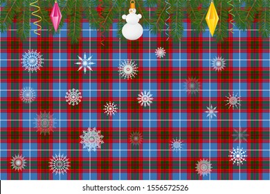 Edinburgh District tartan at the base for a Christmas or New Year card or for designing a website in a Christmas style with a Scottish style