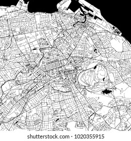 Edinburgh Downtown Vector Map Monochrome Artprint, Outline Version for Infographic Background, Black Streets and Waterways