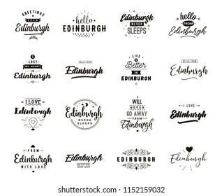 Edinburgh. Greeting cards, vector design. Isolated logos. Typography set.