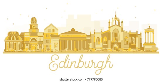 Edinburgh Scotland City skyline golden silhouette. Vector illustration. Simple flat concept for tourism presentation, banner, placard or web site. Edinburgh Cityscape with landmarks.