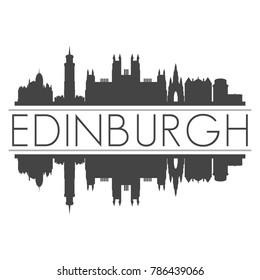 Edinburgh Scotland Europe Skyline Vector Art Mirror Silhouette Emblematic Buildings