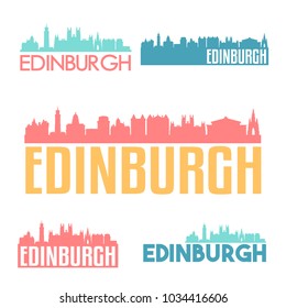 Edinburgh Scotland Flat Icon Skyline Vector Silhouette Design Set logos.