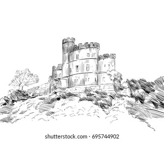 Edinburgh. Scotland. Hand Drawn Castle Sketch. Vector Illustration.