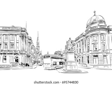 Edinburgh. Scotland. Hand drawn city sketch. Vector illustration.