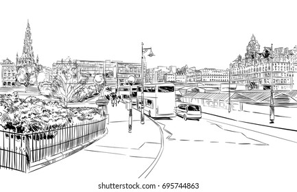 Edinburgh. Scotland. Hand drawn city sketch. Vector illustration.