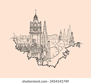 Edinburgh, Scotland illustrated as a vector line art graphic