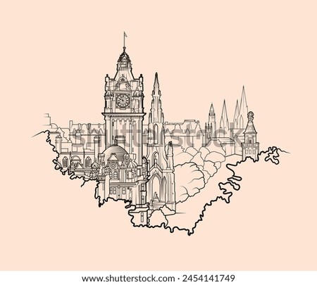 Edinburgh, Scotland illustrated as a vector line art graphic