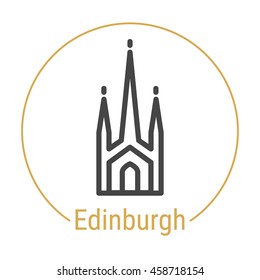 Edinburgh (Scotland) outline icon with caption. Edinburgh City logo, landmark, vector symbol. Illustration of Edinburgh isolated on white background.