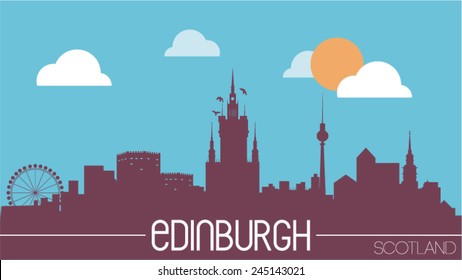 Edinburgh Scotland skyline silhouette flat design vector illustration.