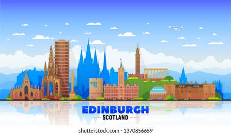 Edinburgh Scotland (UK) skyline with panorama at sky background. Vector Illustration. Business travel and tourism concept with modern buildings. Image for banner or web site.