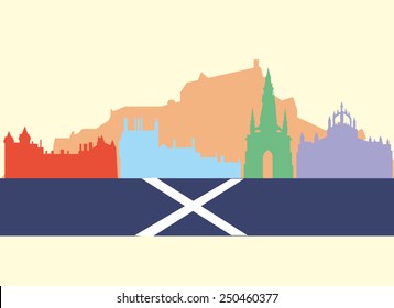 Edinburgh skyline - black and white vector illustration