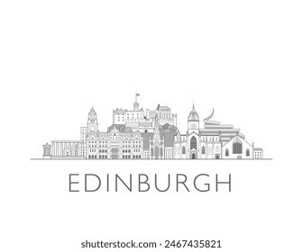 Edinburgh skyline cityscape line art style vector illustration in black and white