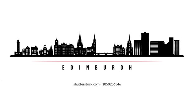 Edinburgh skyline horizontal banner. Black and white silhouette of Edinburgh City, Scotland. Vector template for your design. 