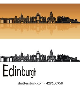 Edinburgh skyline in orange background in editable vector file