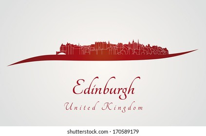 Edinburgh skyline in red and gray background in editable vector file