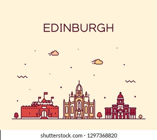 Edinburgh skyline, Scotland. Trendy vector illustration, linear style