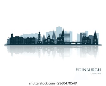 Edinburgh skyline silhouette with reflection. Landscape Edinburgh, Scotland. Vector illustration.