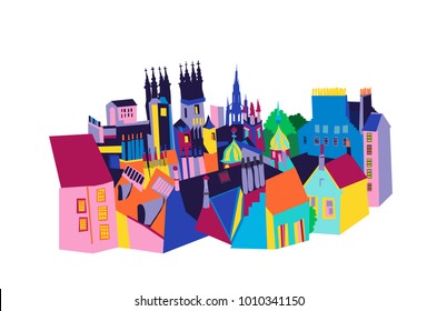 edinburgh skyline vector illustration. scotland. scottish flag. 