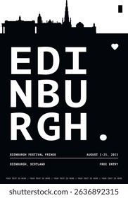 Edinburgh typography minimalist vector poster for national event, cultural festival, independence day, holiday layout. Brochure, leaflet, flyer, presentation image template for Scotland, UK city
