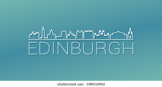Edinburgh, UK Skyline Linear Design. Flat City Illustration Minimal Clip Art. Background Gradient Travel Vector Icon.