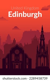 Edinburgh, United Kingdom city sunset view poster.