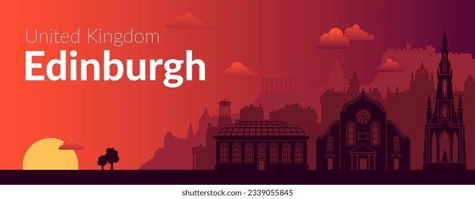 Edinburgh, United Kingdom city sunset view banner.