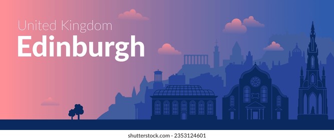 Edinburgh, United Kingdom city twilight view banner.