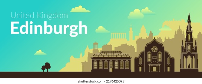 Edinburgh, United Kingdom famous city view banner.