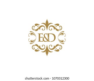 E&DInitial logo. Ornament ampersand monogram golden logo