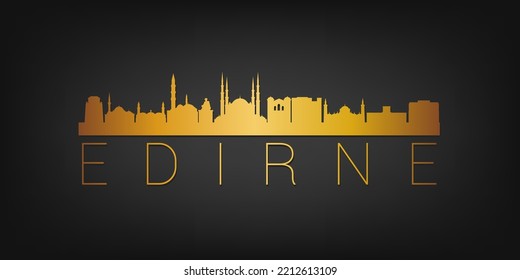 Edirne, Edirne Merkez Edirne, Turkey Gold Skyline City Silhouette Vector. Golden Design Luxury Style Icon Symbols. Travel and Tourism Famous Buildings.