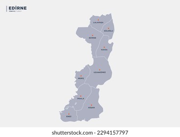 Edirne province of Turkey, province map.