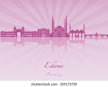 Edirne skyline in purple radiant orchid in editable vector file