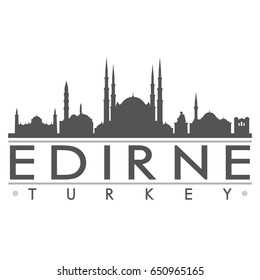 Edirne Skyline Silhouette Skyline. Stamp Vector City Design Logo. Travel Landmark Monuments.