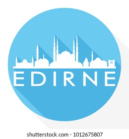 Edirne Turkey Flat Icon Skyline Silhouette Design City Vector Art Famous Buildings.