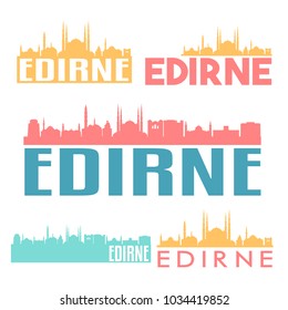 Edirne Turkey Flat Icon Skyline Vector Silhouette Design Set logos Clip Art.