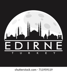 Edirne Turkey Full Moon Night Skyline Silhouette Design City Vector Art Logo.