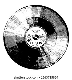 Edison disk record is a type of phonograph record marketed by Thomas A, vintage line drawing or engraving illustration.