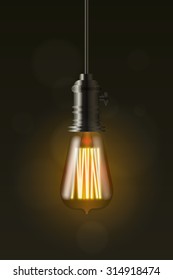 Edison Light Bulb On Dark, Vector Design Element