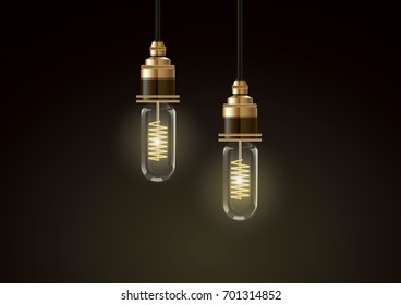 Edison light bulb on dark, vector design element