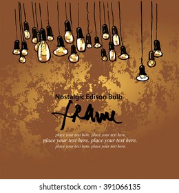 Edison Light Globes. Decorative antique style filament light bulbs. Luxury retro light lamp. Vintage tungsten lightbulbs. An incandescent light globes on grunge background.  Hand drawn art Background