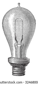 Edison's Incandescent Lamp, Vintage Engraved Illustration. Industrial Encyclopedia E.-O. Lami - 1875.
