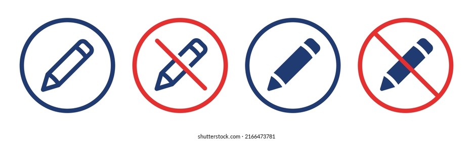 Edit allowed icon vector sign. Edit not allowed red circle symbol.