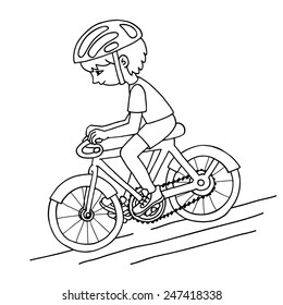 Edit boy on a bicycle color vector drawing. Healthy lifestyle background.