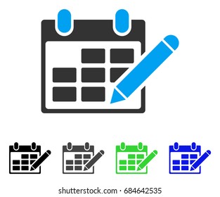 Edit Calendar Table flat vector icon. Colored edit calendar table gray, black, blue, green icon versions. Flat icon style for graphic design.