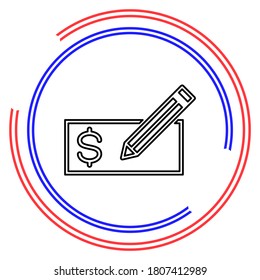 Edit Card - credit card or bank cheque or cheque voucher - a bank icon. Thin line pictogram - outline editable stroke