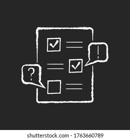 Edit chalk white icon on black background. Checklist for draft. Examine paperwork for errors. Write and correct list. Incorrect work. Grammar correction. Isolated vector chalkboard illustration